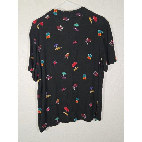 First Option Vintage Black Button Down Novelty Umbrella Chair Shirt Medium - Picture 5 of 6